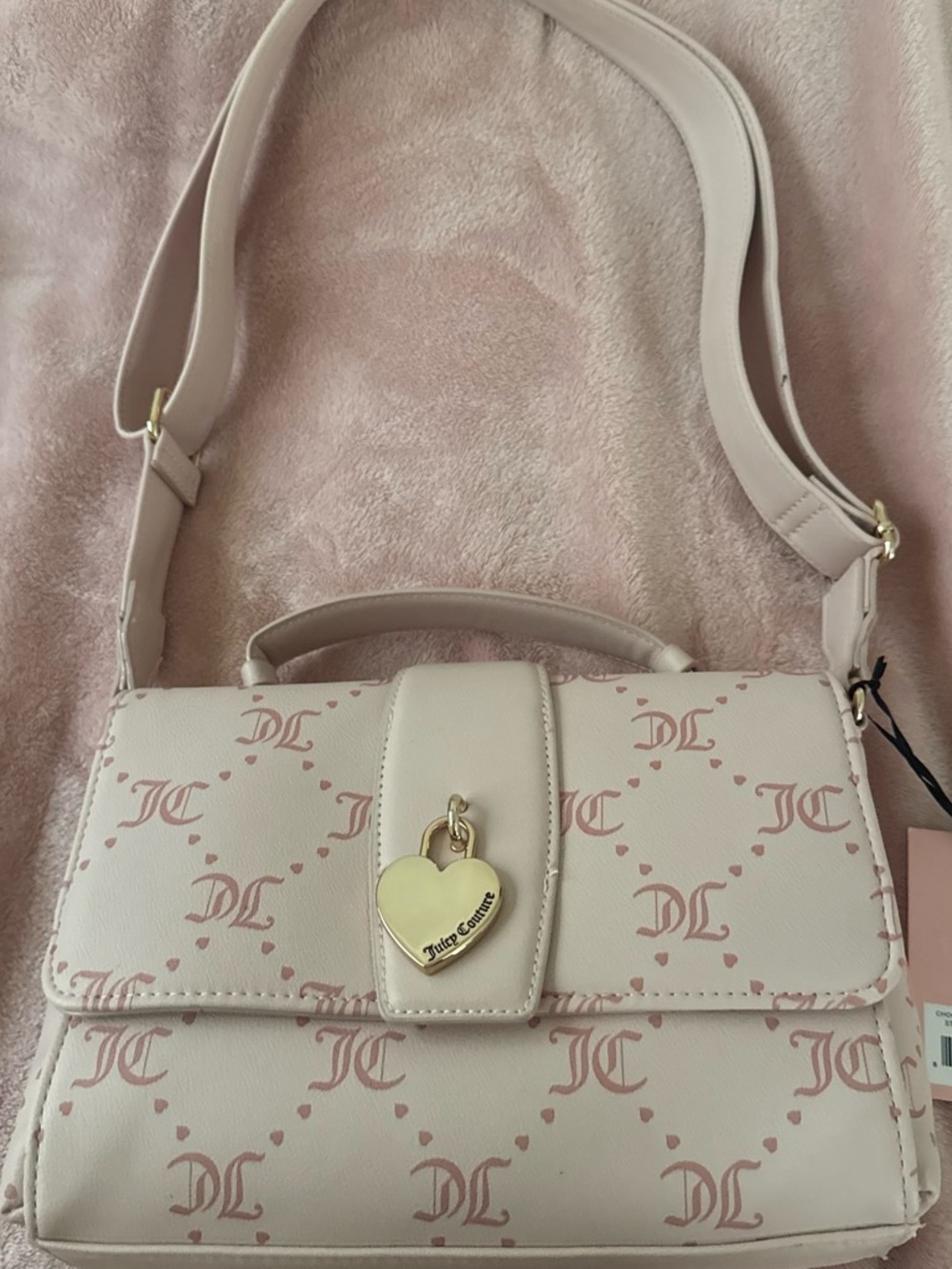 Juicy Couture Pale Pink Logo Satchel with Gold Heart Charm